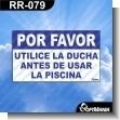RR-079: Rotulo Prefabricado - por Favor Utilice La Ducha Antes de Usar La Piscina