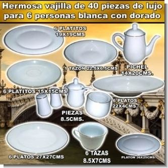 Lee el articulo completo HERMOSA VAJILLA DE PORCELANA BLANCA CON DIBUJOS DORADOS DE 40 PIEZAS PARA 6 PERSONAS
