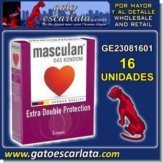 Read full article MALE CONDOM BRAND MASCULAN, EXTRA DOBLE PROTECTION - 16 UNITS Read full article MALE CONDOM BRAND MASCULAN, EXTRA DOBLE PROTECTION - 16 UNITS